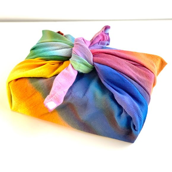COPY - Furoshiki Hand Rainbow Hand Dyed Scarf or Gift Wrapping Cloth - Picture 1 of 6